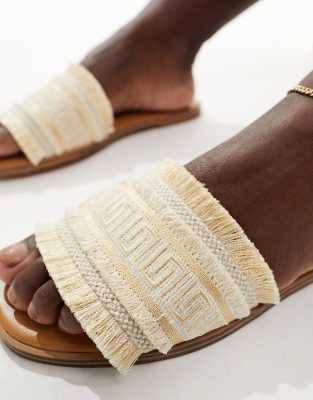 Aldo Nalani Fringe Flat Sandals In Gold