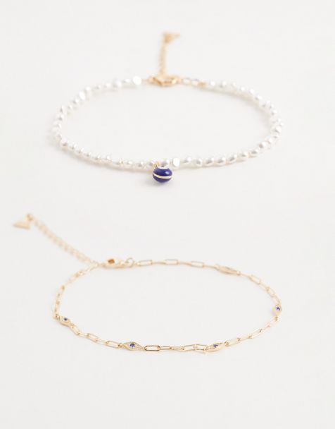 ALDO nanedennon layered evil eye anklet in faux pearl - view 1