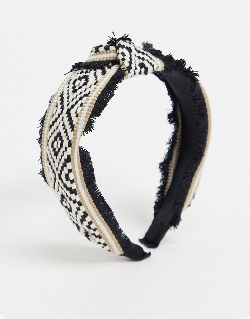 ALDO Nangetty twist headband with fringing in geometric print