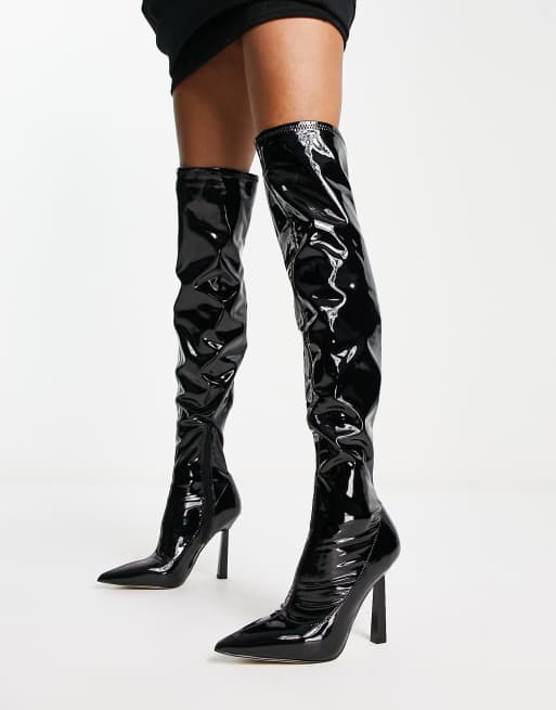 Forekomme Frosset Uskyld ALDO Nella over the knee patent boots in black | ASOS