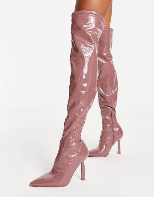 det samme middag Plakater ALDO Nella over the knee patent boots in pink | ASOS