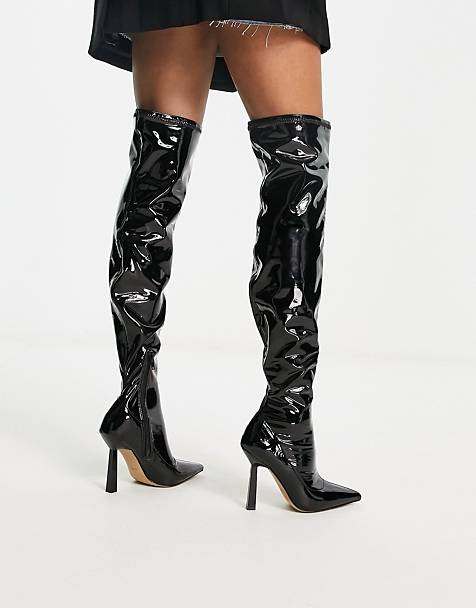 Stivali cuissard elasticizzati con tacco medio neri Asos Donna Scarpe Stivali Stivali sopra il ginocchio 
