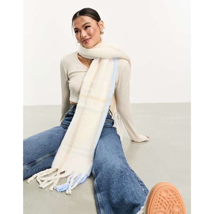 ALDO Nerilly blanket scarf in white and pale blue | ASOS