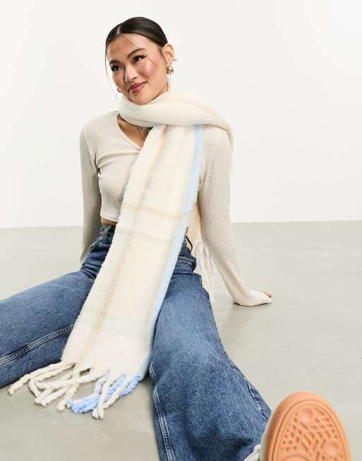 ALDO Nerilly blanket scarf in white and pale blue