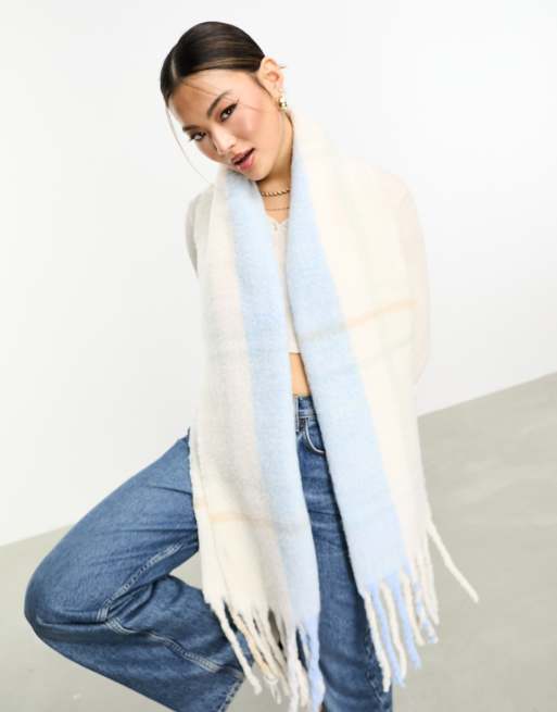 ALDO Nerilly blanket scarf in white and pale blue | ASOS