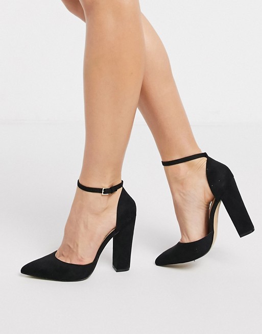 ALDO Nicholes block heeled court shoes with ankle strap in black | ASOS