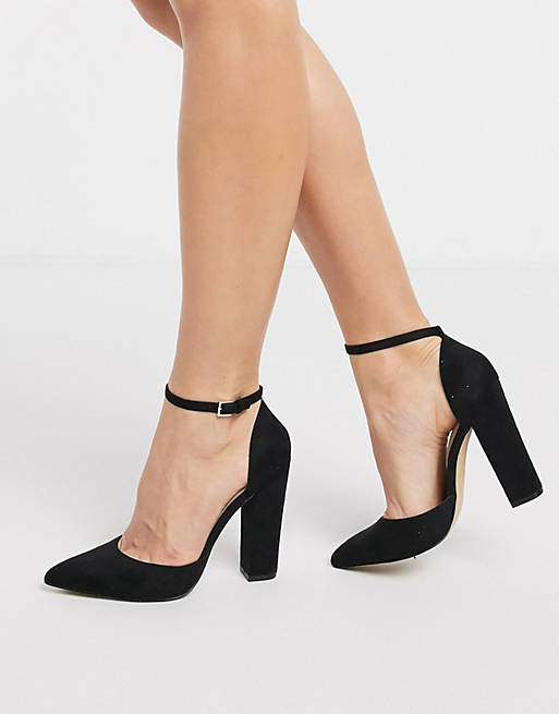 ALDO Nicholes block heeled court shoes with ankle strap in black