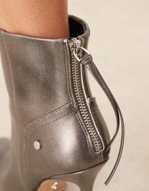 ALDO Nilita Heeled Ankle Boot in Pewter with Metal Toe Cap