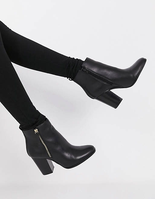 Aldo Womens Ankle Boots Black Leather Round Toe Side Zip Block Stack Heel Sz 10 