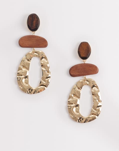 ALDO – Oaklynn – Guldfärgade hängande örhängen med smält design och träeffekt - view 1