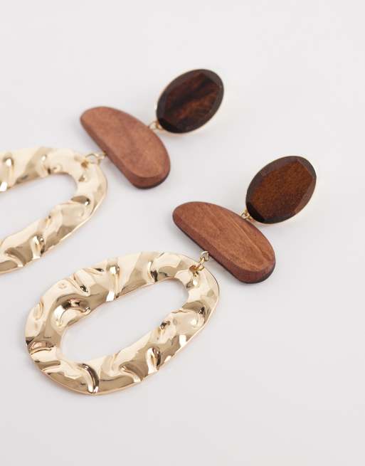 ALDO oaklynn molten drop earring in gold and wood effect, 4 of 4