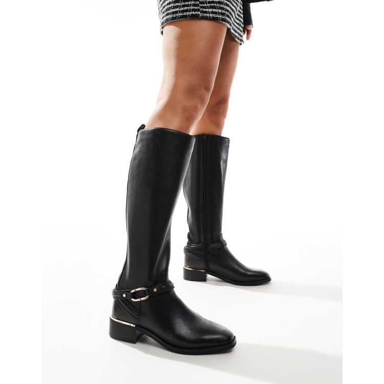 ダウンジャケット・コート Black Leather Boots up to the Knee with Mid-heel ALDO Ocynwan riding knee boots in black leather | ASOS