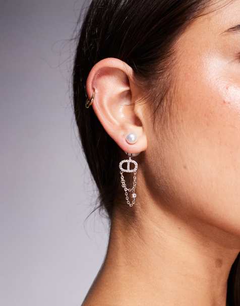 ALDO – Ohrringe in Roségoldoptik mit Perle und Anhänger in Kettendesign mit Strass - view 1