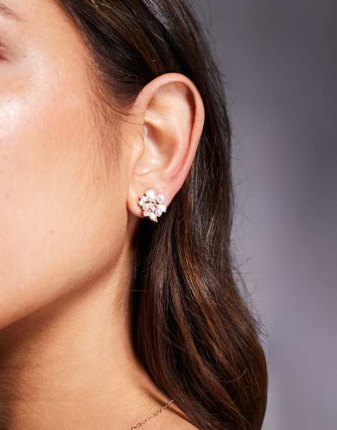 ALDO Oladele pearl and crystal stud earrings in gold - view 1