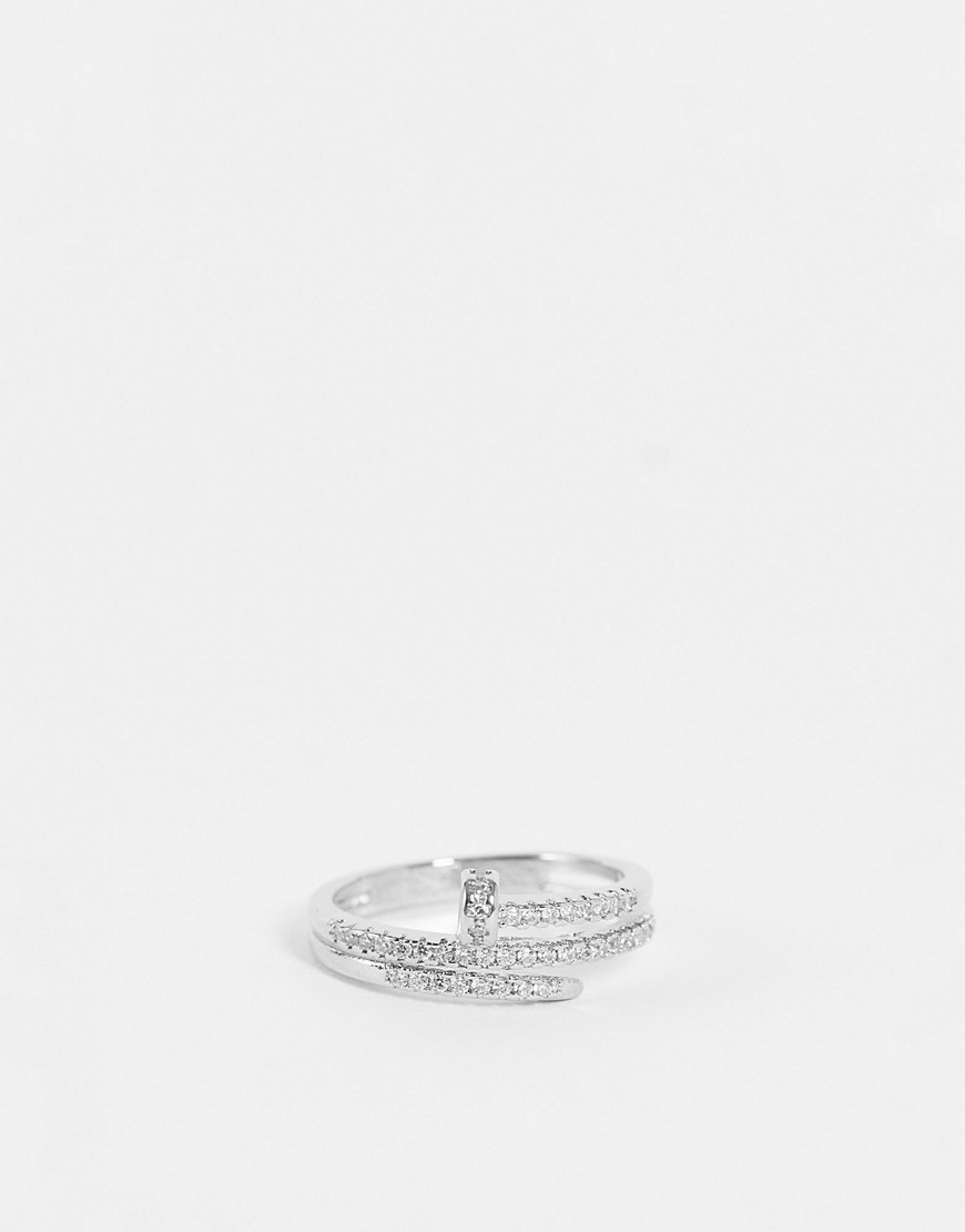 Aldo Olerra Ring In Silver Embellished Screw Shape Design In White