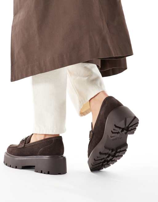 ALDO Oneameth chunky loafers with buckle detail in dark brown, 4 of 4