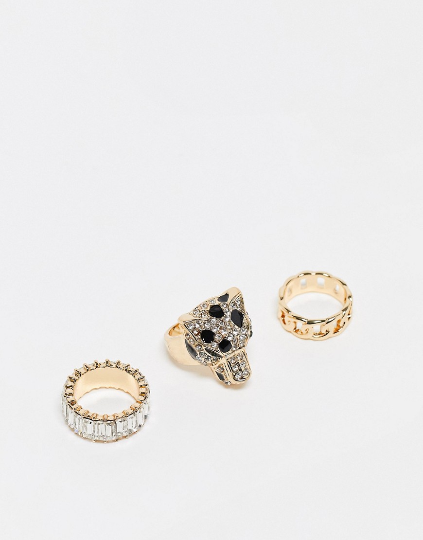 Aldo Oneir Pack Of 3 Rings With Jaguar Head In Gold Tone