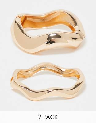 ALDO - Onmywave - Confezione da 2 bracciali rigidi color oro con design ondulato effetto metallo fuso