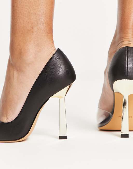 Aldo black 2025 and gold heels