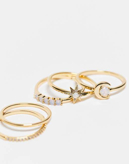 ALDO Pakke med 5 guldbelagte ringe med mane og stjernedesign