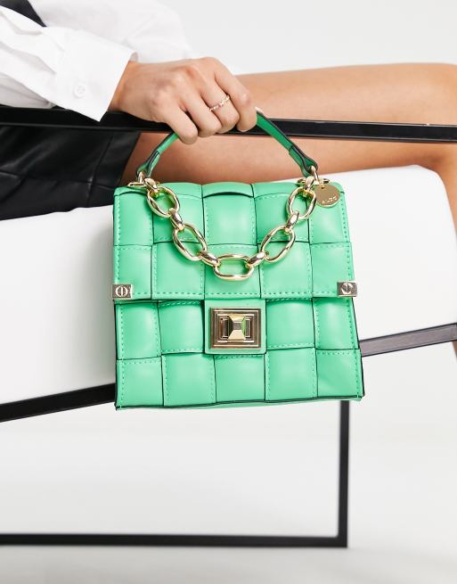 ALDO Palmata cross body bag in green weave with gold hardware