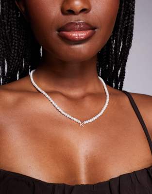 ALDO ALDO pearl necklace with 'K' initial in gold