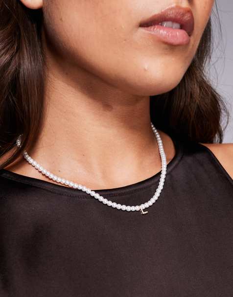ALDO pearl necklace with 'L' initial in gold - view 1