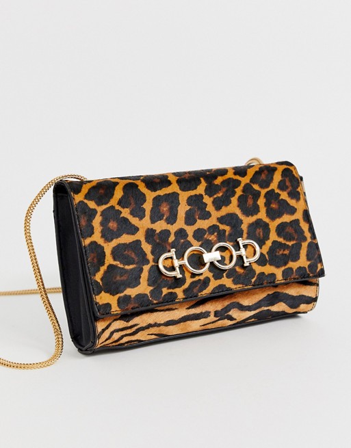 ALDO Pelillan leopard & tiger print clutch bag with chain strap