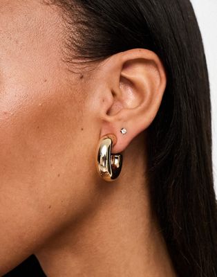 ALDO Perlei chunky hoop earrings with pearl back in gold