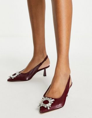 Aldo pointed slingback embellished heeled shoes in bordeaux