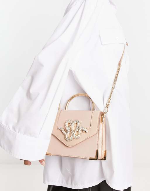 ALDO Premium Kedaydia embellished snake cross body bag in blush ASOS