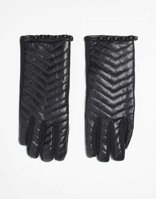 Agnelle Chevron Quilted Leather Gloves