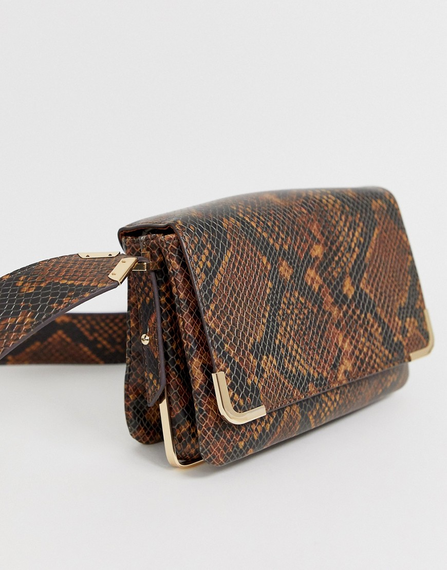 ALDO – Qirassa – Brun crossbody-väska med ormskinnsmönster och guldfärgade detaljer