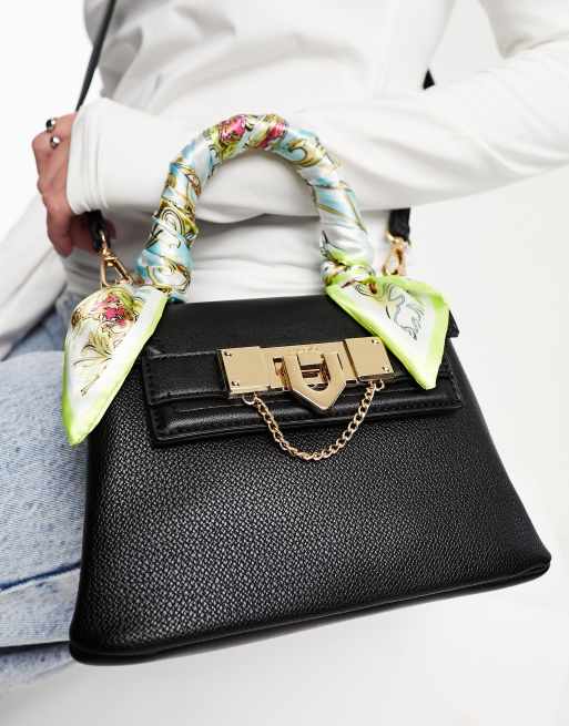 ALDO Queliwen mini bag with scarf print handle in black | ASOS