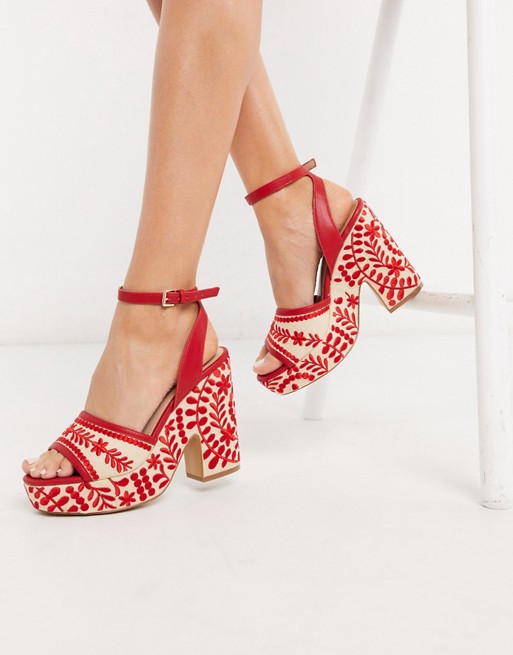 ALDO Quintinia embroidered platform sandals in red