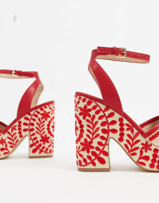 ALDO Quintinia embroidered platform sandals in red ASOS