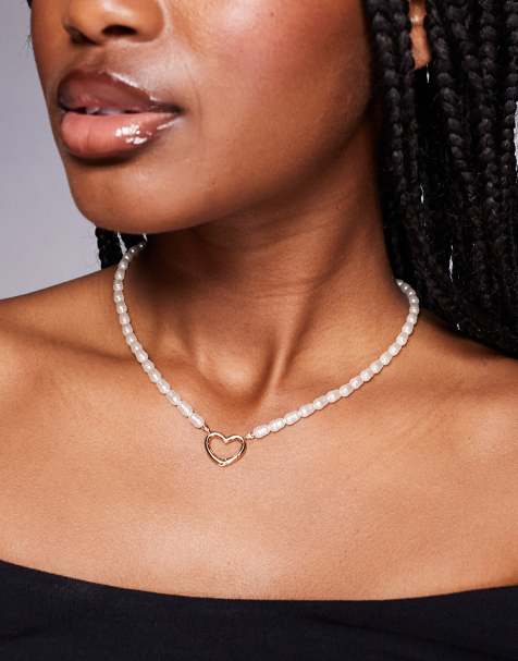 ALDO rachellee pearl and heart charm necklace in gold tone - view 1