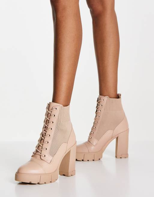 ALDO Rebel heeled ankle boots in bone knit ASOS