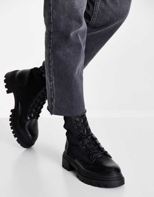 ALDO Reflow knitted lace up flat boots in black