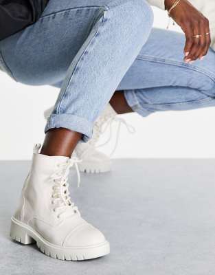 Damen Winter Stiefel Vintage - Schnürstiefel Mit Dicker Sohle Kunstleder