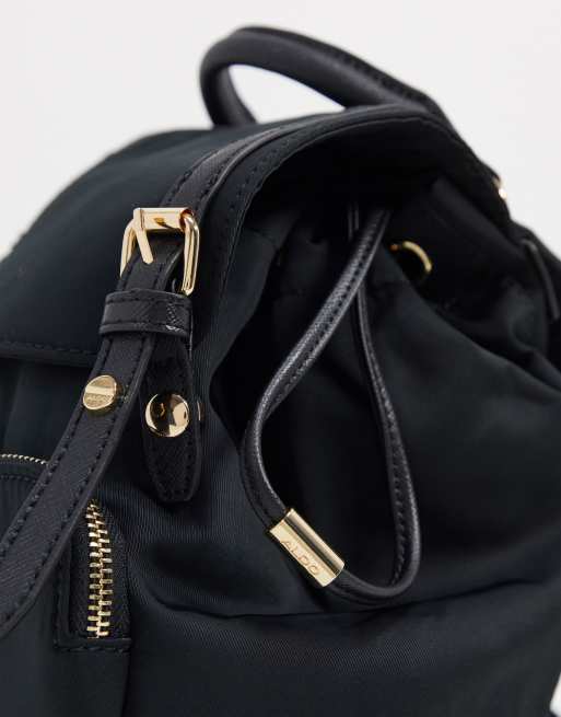 ALDO Rella backpack with gold detailing in black polyester BLACK