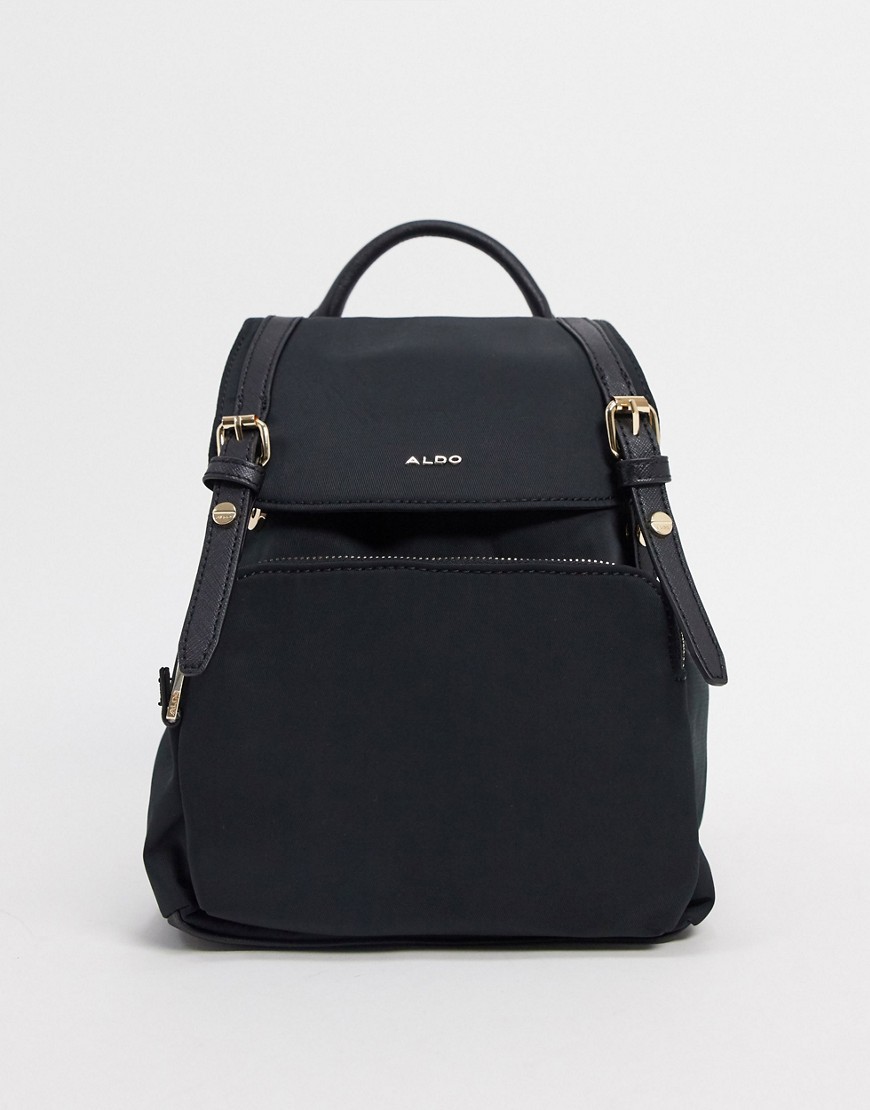 ALDO Rella backpack with gold detailing in black recycled polyester