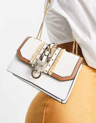 Aldo Rheana Straw Cross Body Bag With Tiger Design In Creamwhite