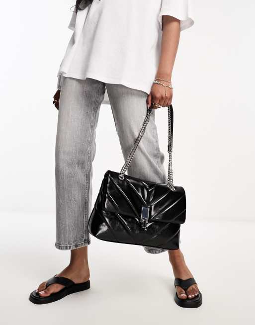 ALDO Rhiladia quilted crossbody bag in black and silver, 2 of 4