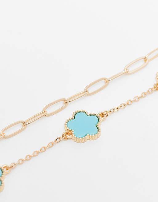 ALDO - Rhiladiaa - Confezione da 2 bracciali tonalità oro e turchese con charm con quadrifogli, 2 di 3