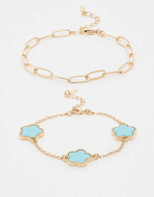 ALDO ALDO rhiladiaa pack of 2 clover charm bracelets in gold and turquoise-Blue