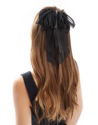 ALDO ribbon bow hair clip with silver embellishment in black