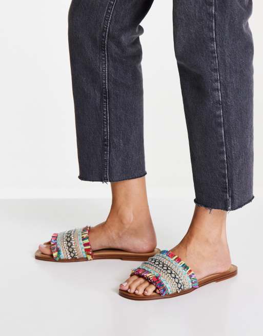 ALDO Rockyy woven fringe slides in bright blue mix ASOS