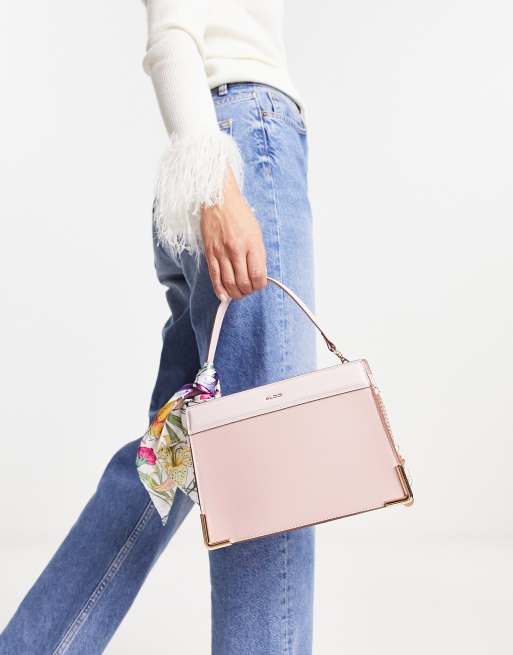 Aldo – Rosa axelväska med handtag och blommig scarf