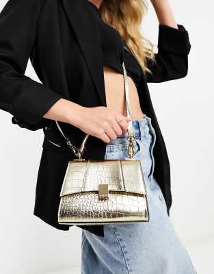 Aldo Rotoua Mini Bag In Metallic Croc-silver